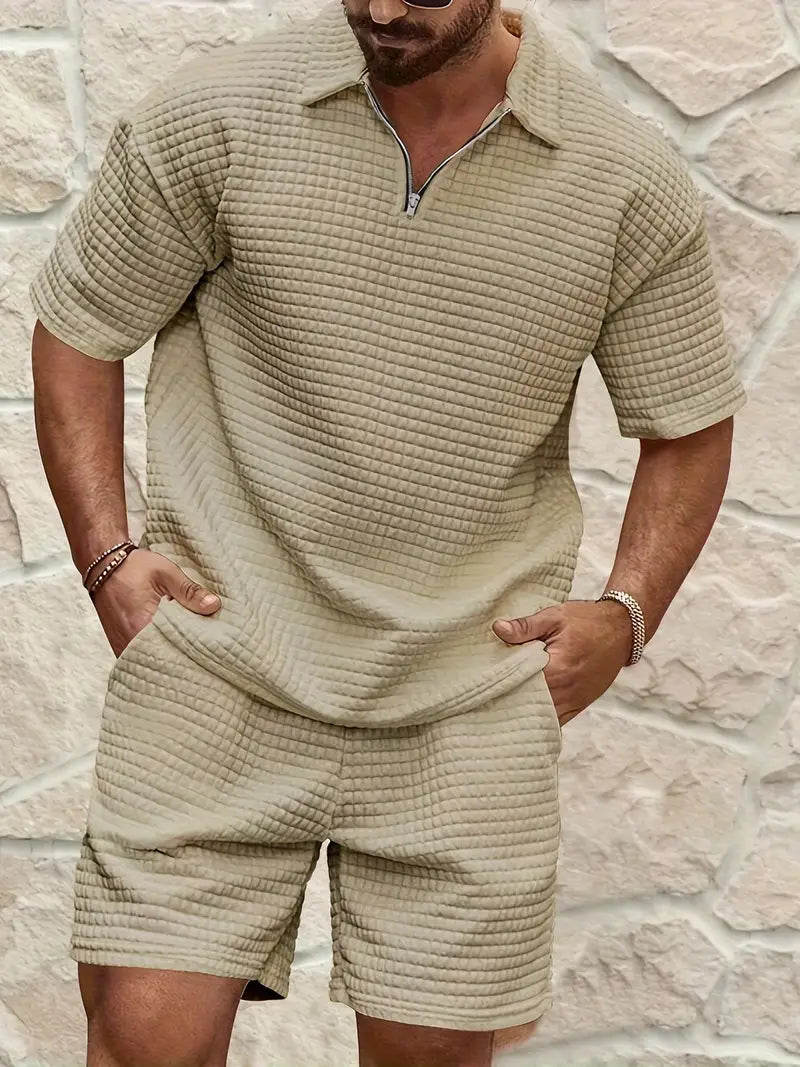 Heren Textuur T-shirt en Shorts
