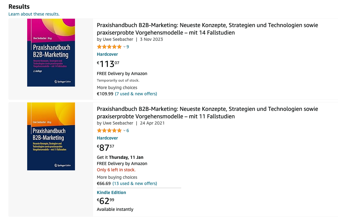 Amazon Screenshot of both book editions