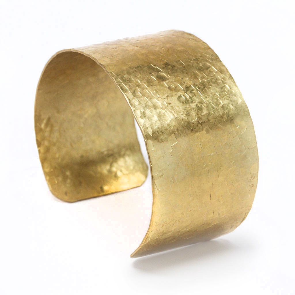 Wide Hammered Gold Cuff Bracelet  Lotus Stone Design