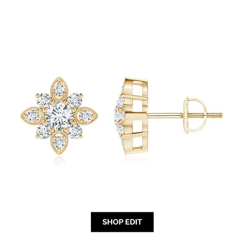 Vintage-Inspired Diamond Flower Stud Earrings