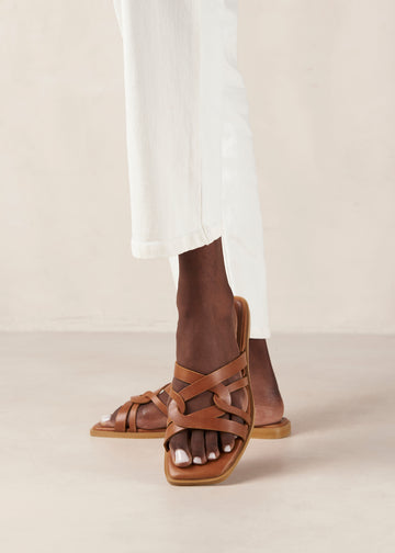 Whiz - White and Brown Leather Mules