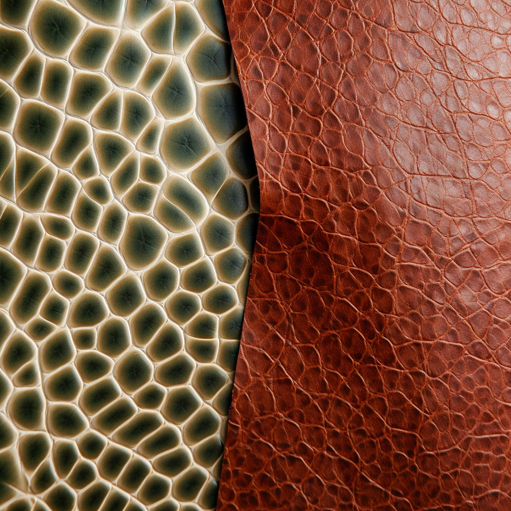 Animal leathers and plant-based leathers have a very different look and feel.