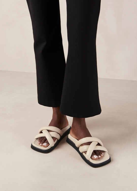 Slip On Cross Cream Leather Sandals