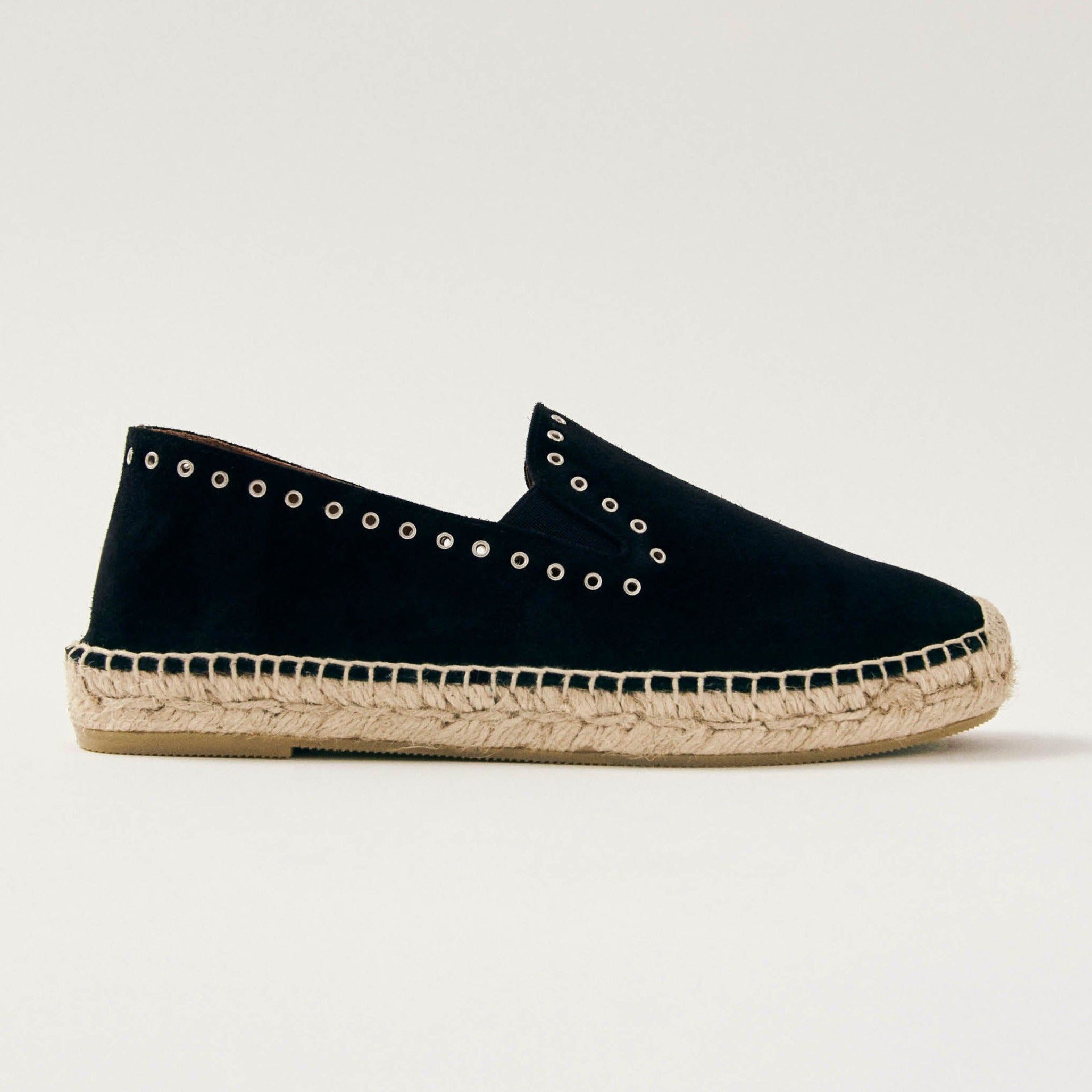 Ione Suede Black Leather Espadrilles