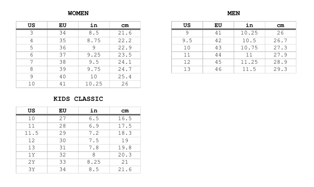 sandal size chart