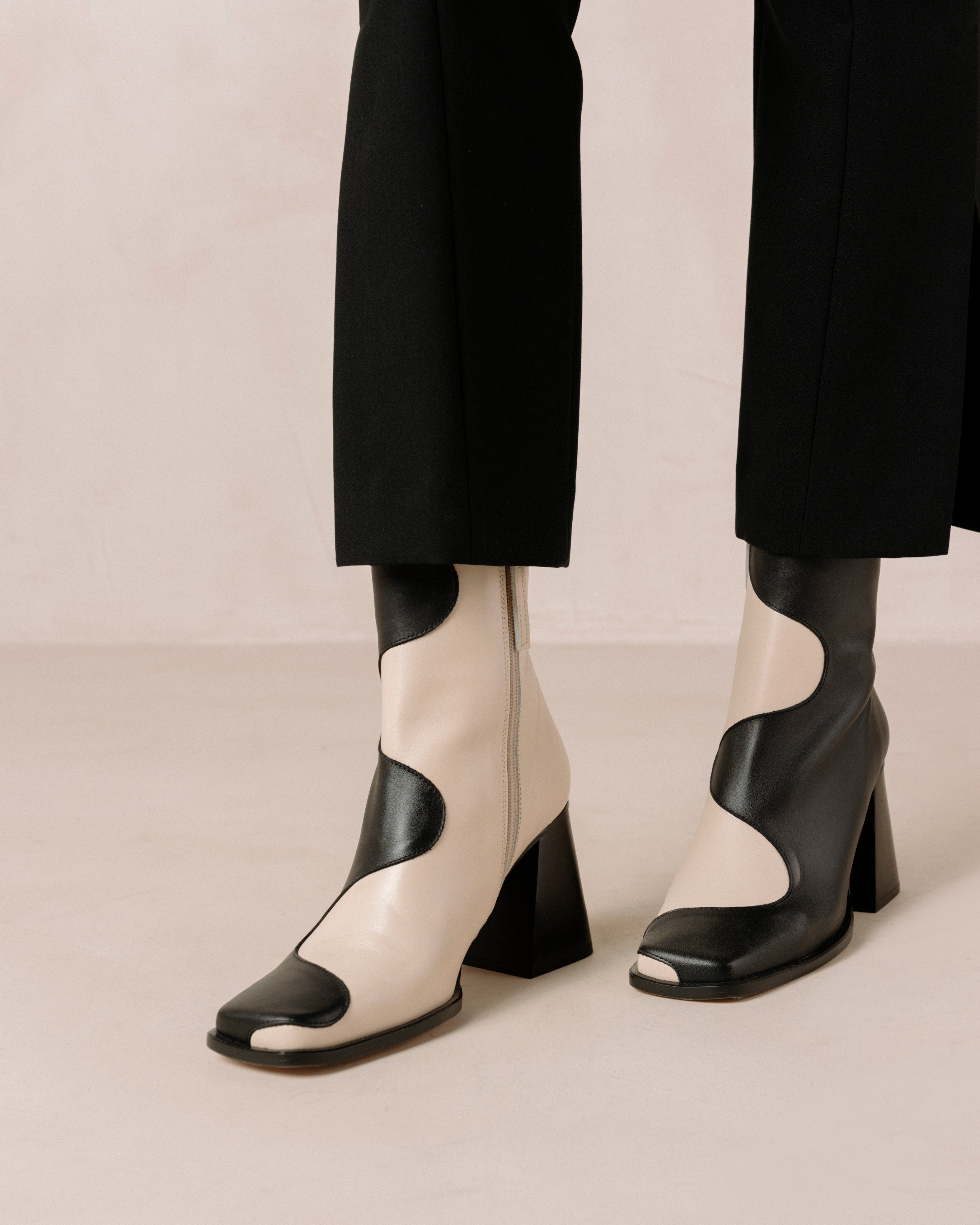 Image of Blair Bicolor Black Cream Ankle Boots