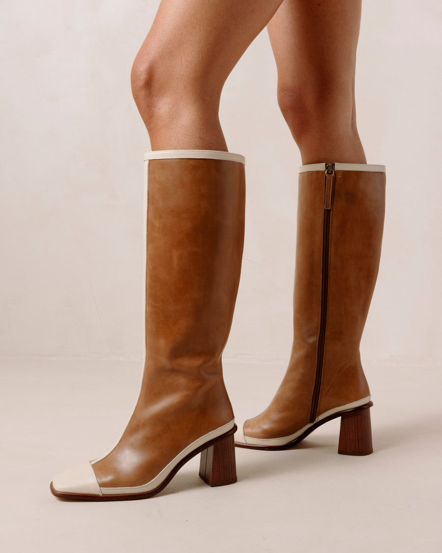 Fabel venster dinosaurus East Retro - Cream and Brown Leather Boots | ALOHAS