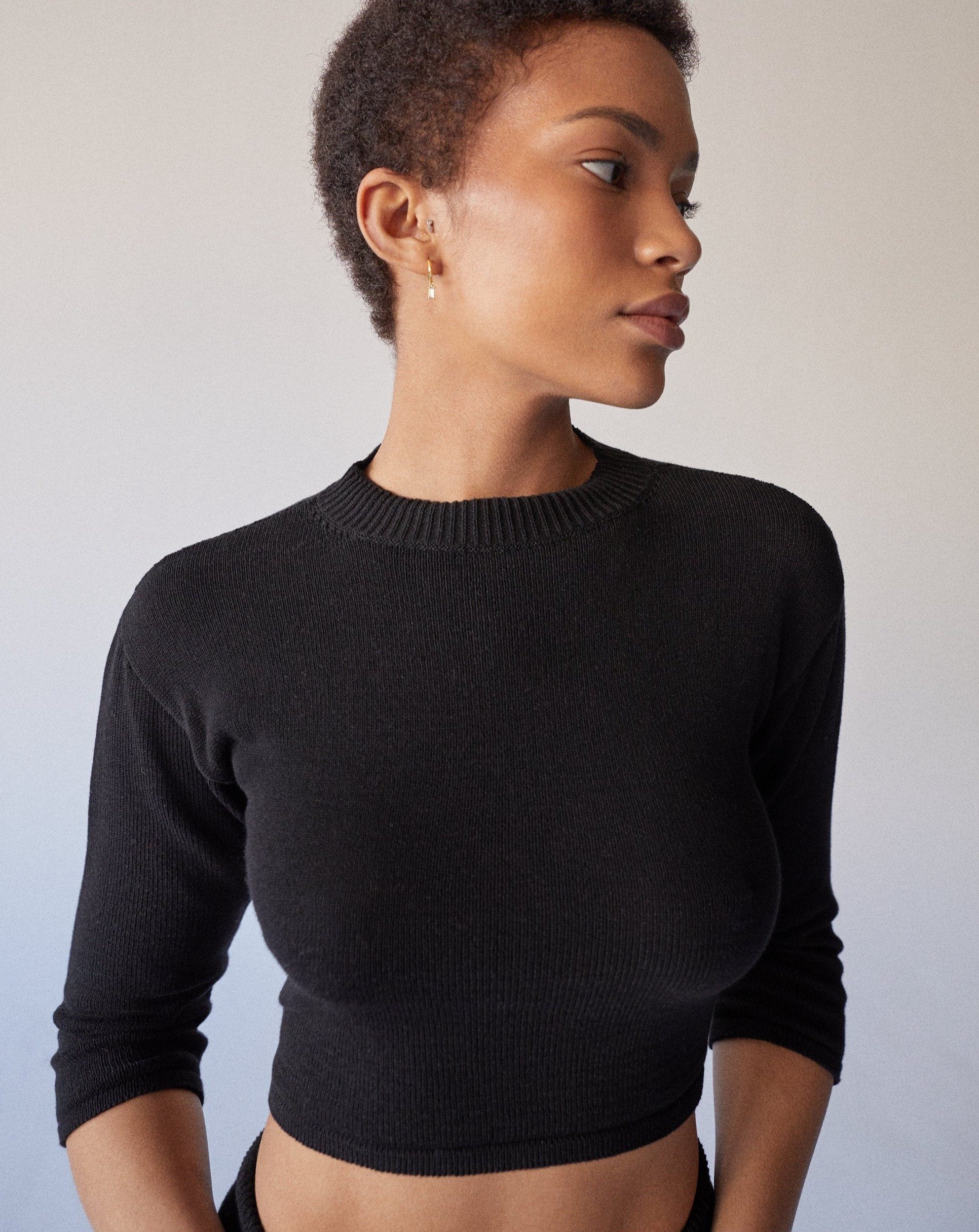 Relaxed Knit Backless Top Black