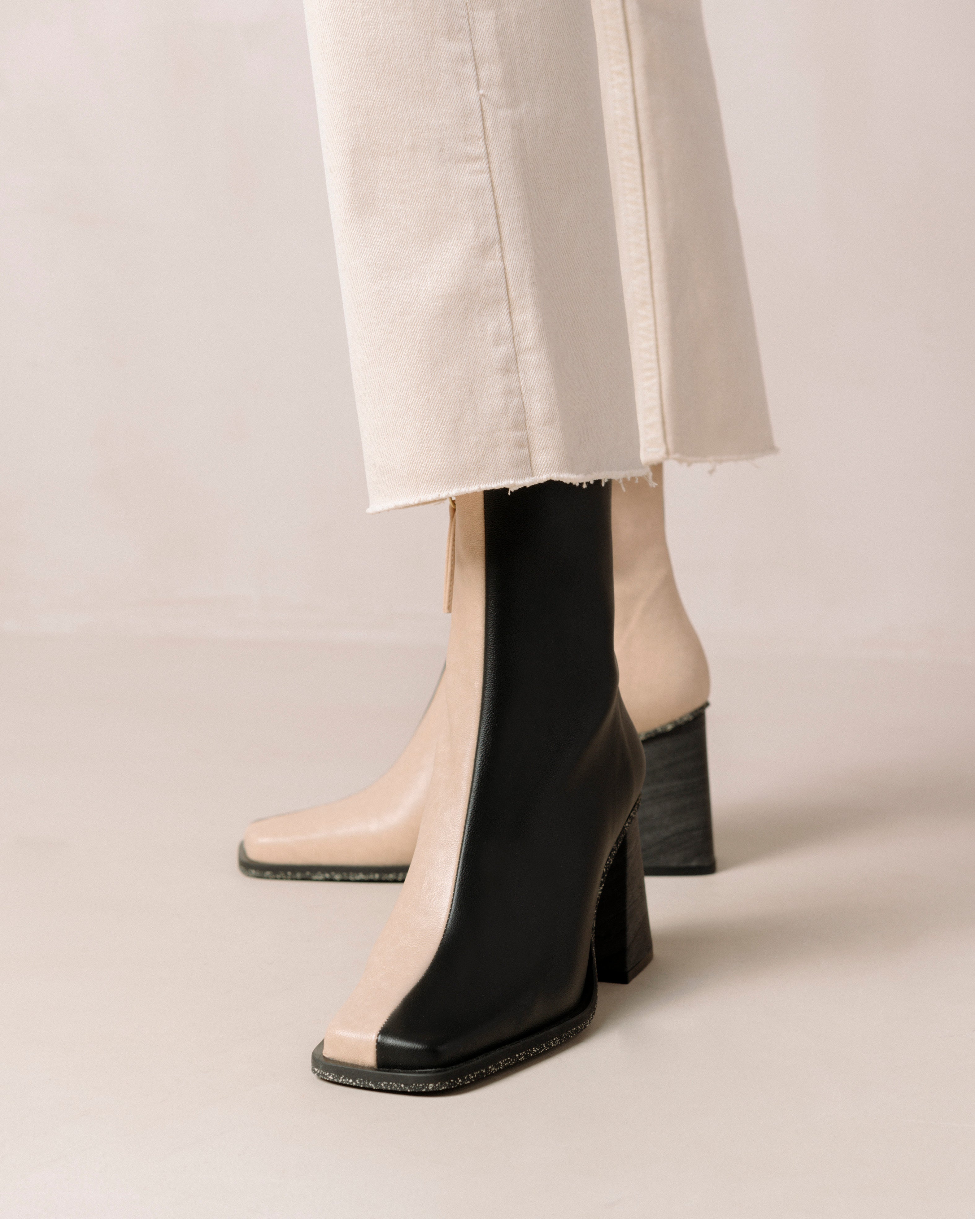 South Bicolor Corn Stone Beige Black Vegan Leather Ankle Boots