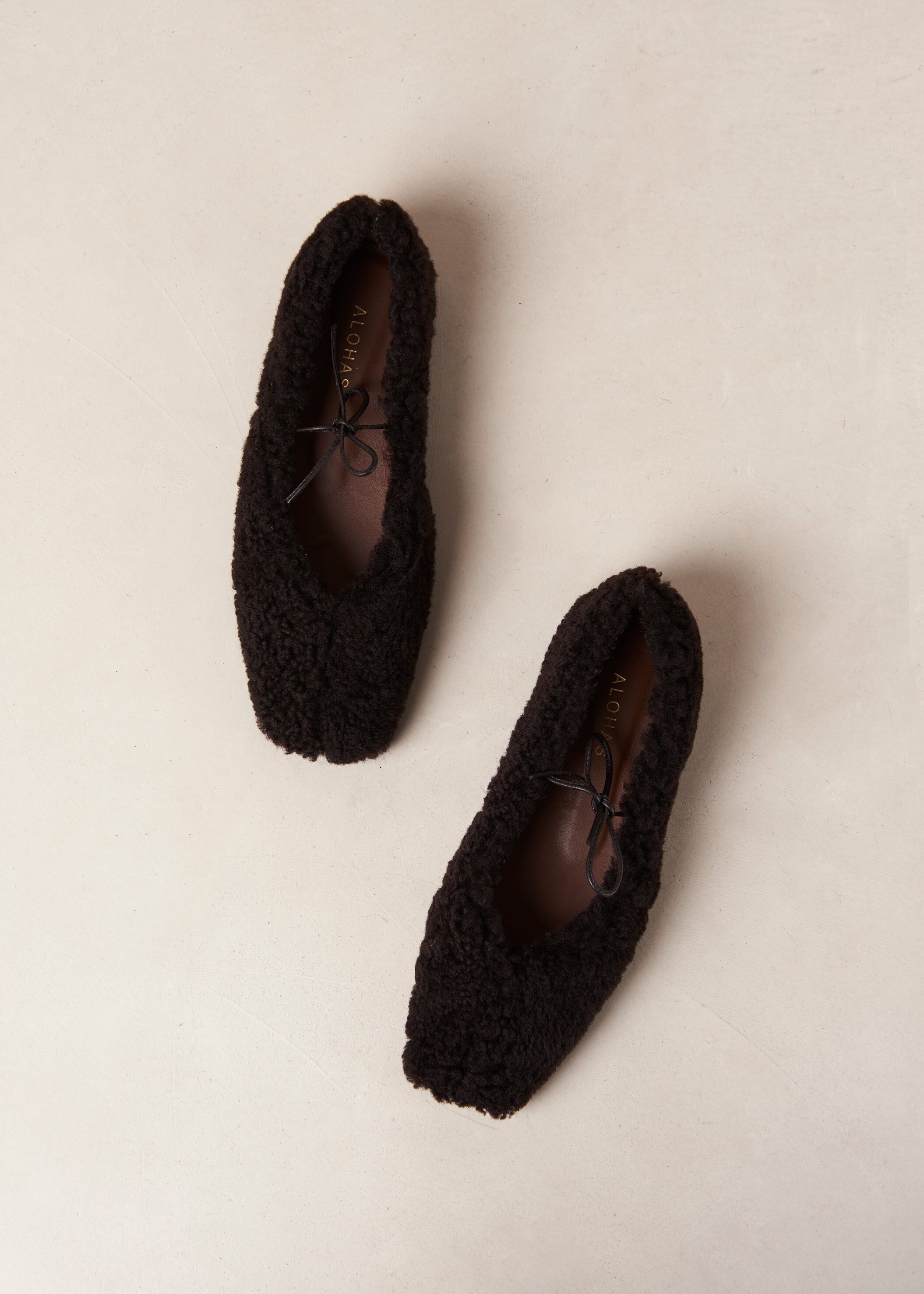 Sway Furry Coffee Brown Leather Ballet Flats