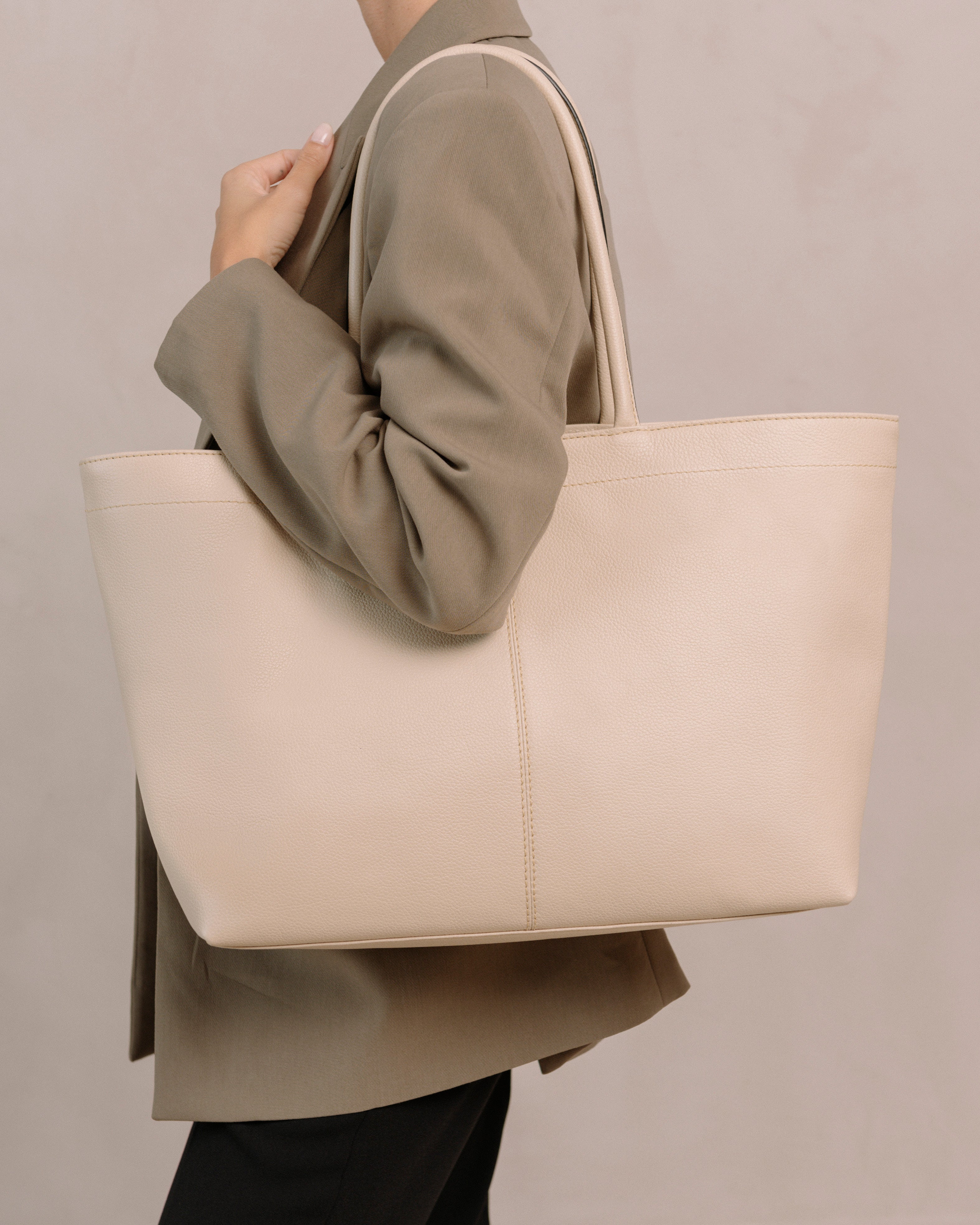 The F Cream Leather Tote Bag