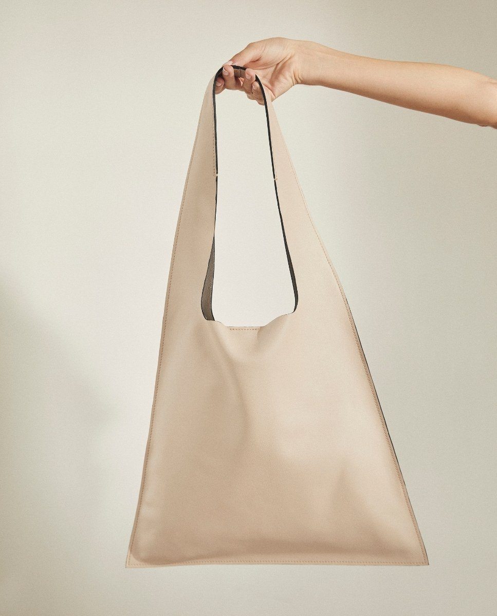 The L Cream Leather Tote Bag