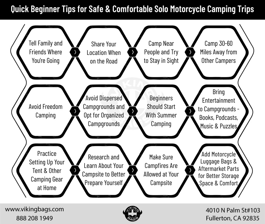 Quick beginner tips for safe & comfortable solo motorcycle camping trips