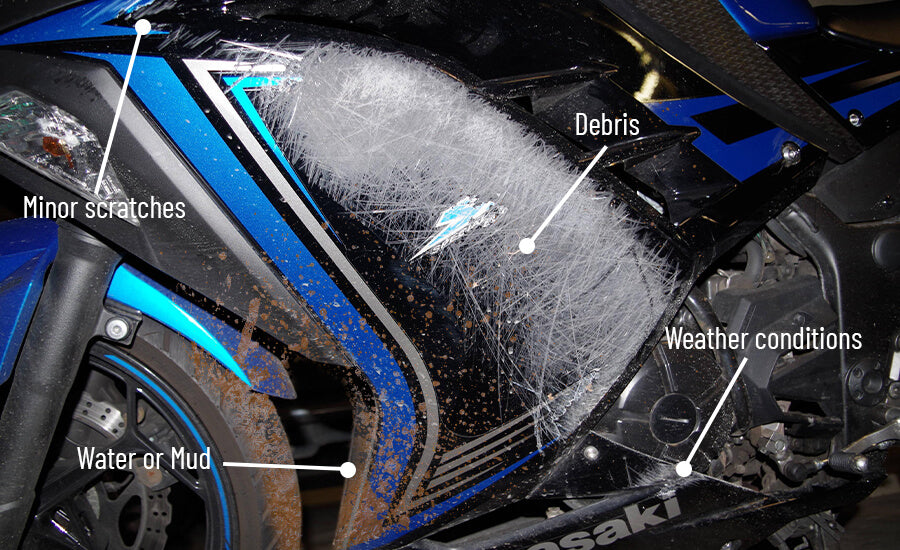 Which factors can damage motorcycle fairings?