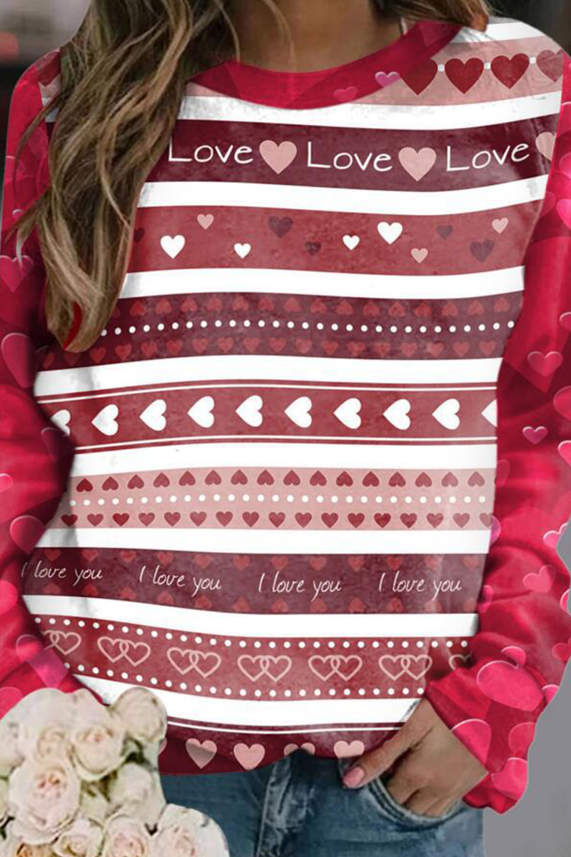 Casual Print Split Joint O Neck Tops