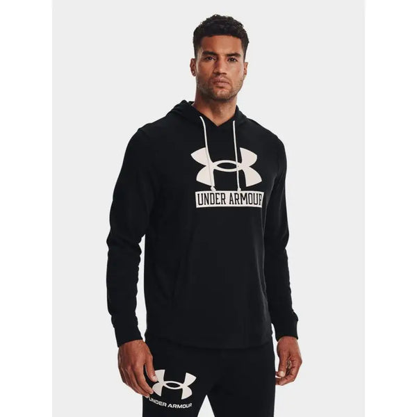 Under Armour Mens Cotton Hoodie Sweatshirt 1370390-001 with Large Pocket and Graphic Logo in Black 5