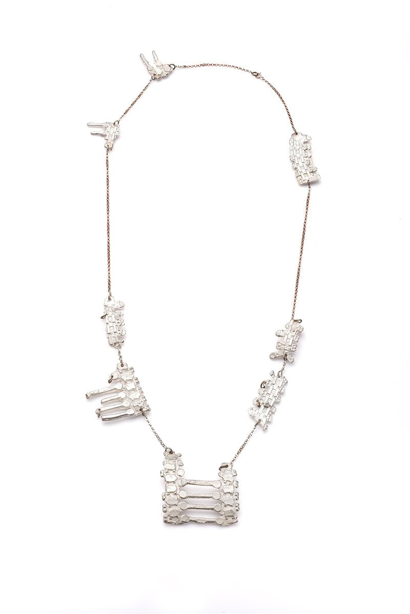 Bone necklace, silver, rose gold plated chain