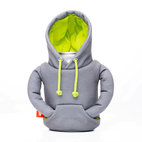 Puffin the Hoodie is a hoodie for your cold one. Gray drink hoodie covers a can.