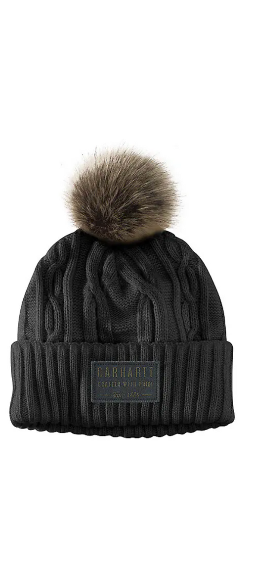 Carhartt Men's Knit Pom Cuffed Logo Beanie, Arborvitae, OFA at