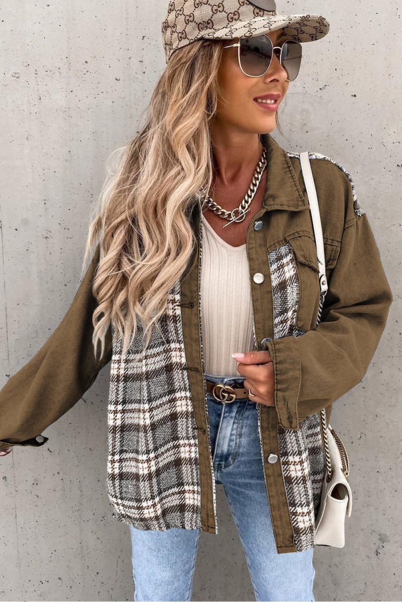 Billede af Ami Plaid Patchwork Pockets Denim Jakke