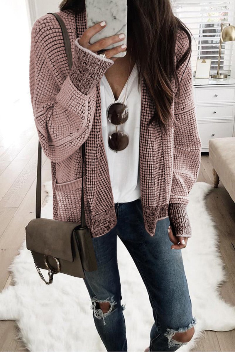 Billede af Candy Chunky Waffle Knit Oversized Collar Cardigan