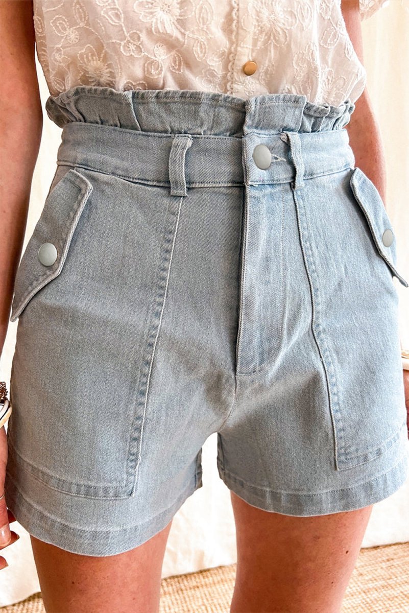 Billede af Hydrangea Ruffled High Waist Flap Pockets Denim Shorts