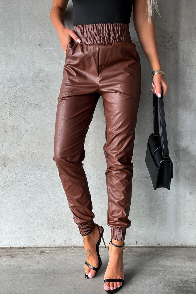 Billede af Ilana Smocked High-Waist Faux Leather Skinny Bukser