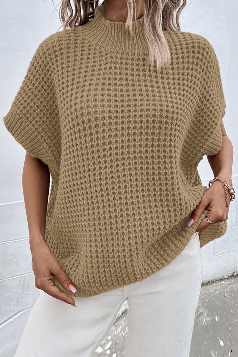 Billede af Miralys High Neck Short Batwing Sleeve Textured Knit Sweater