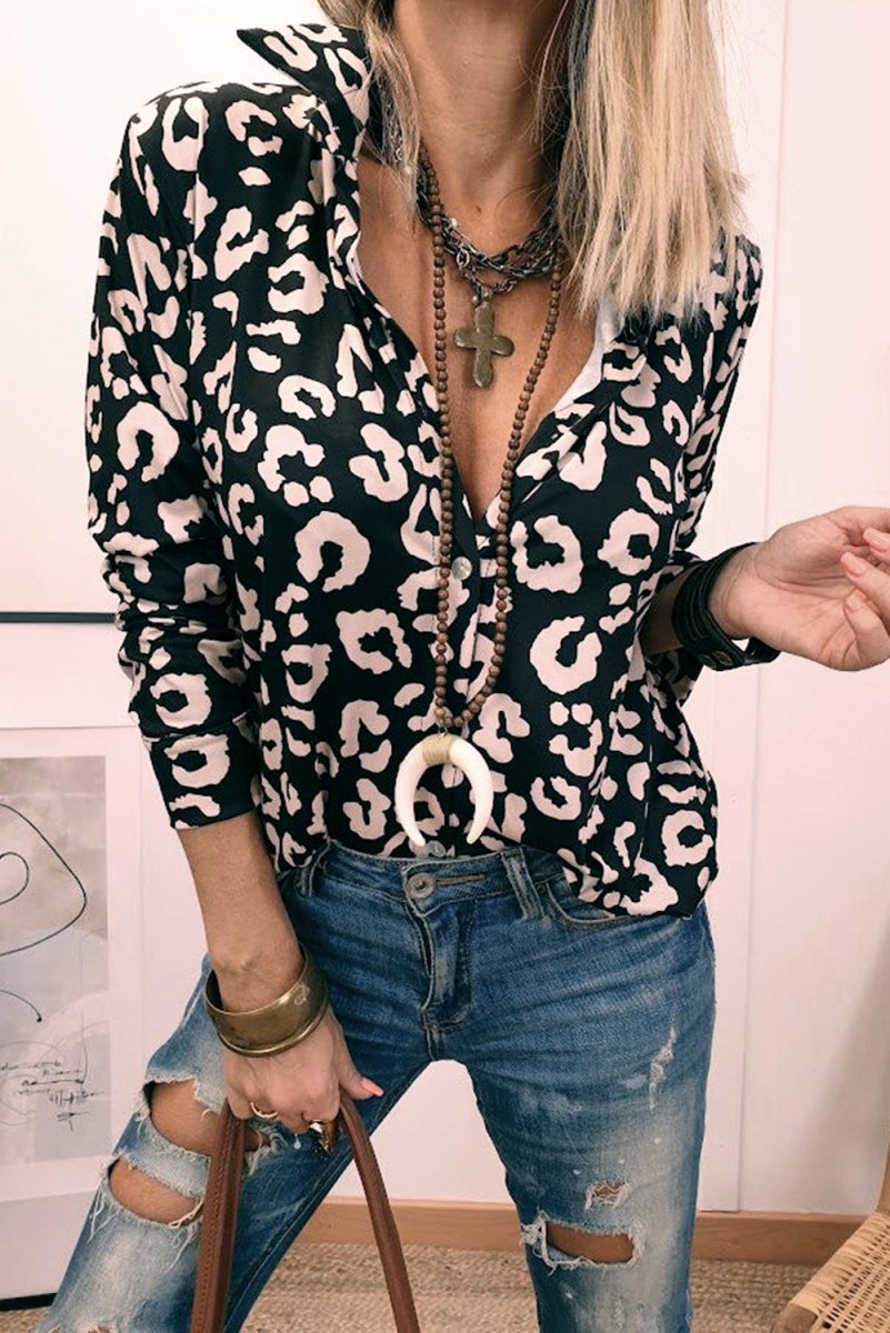 Billede af Mozell Leopard Print Button Up Long Sleeve Skjorte