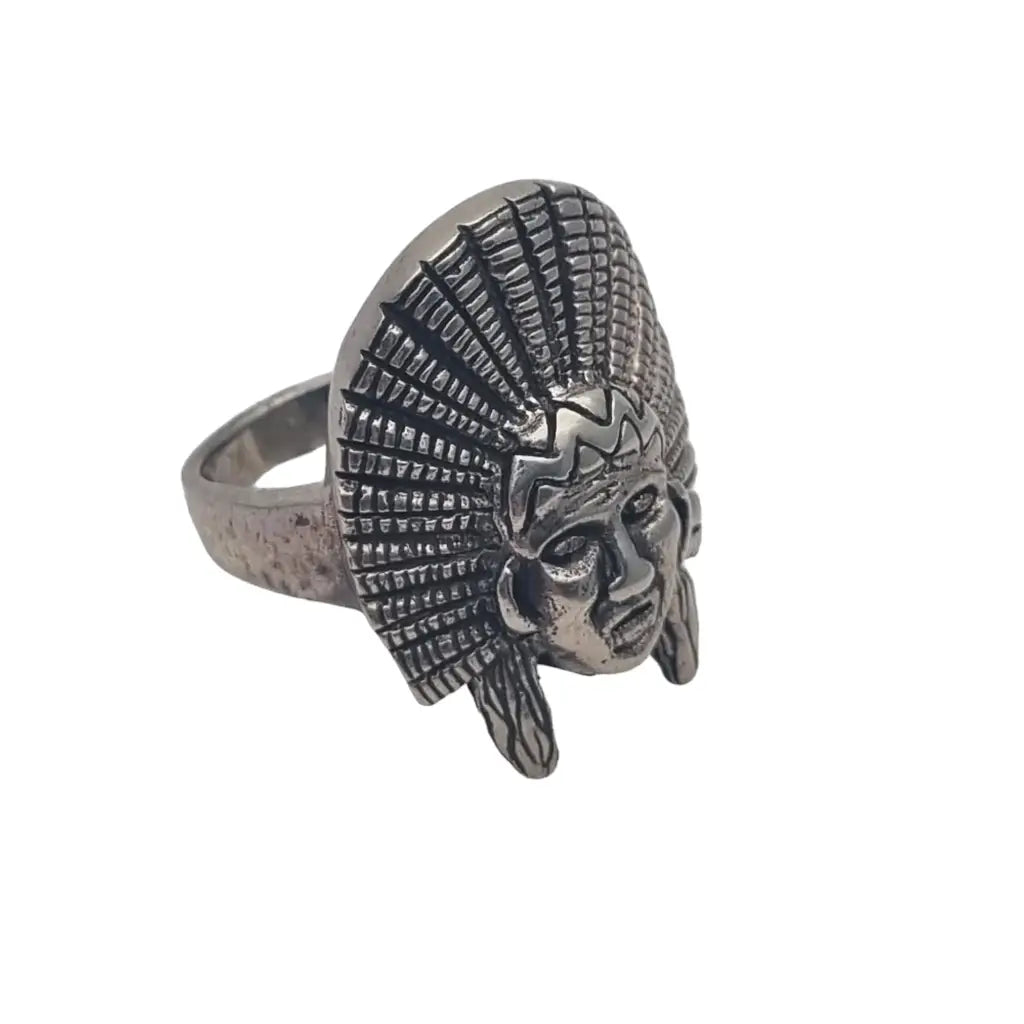 Vintage Indian plume ring 925 silver Indian chief head boho gift. LaBizarreSusu