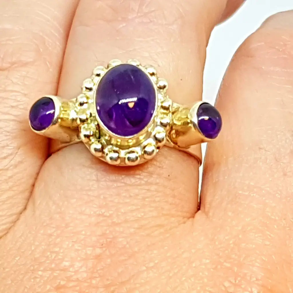 Anillo de plata boho amatista para mujer piedra morada anillo