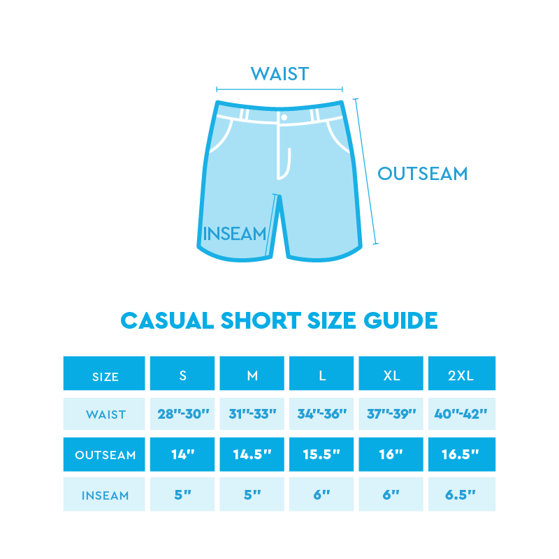 Bermies Men's Casual Shorts Size guide