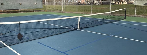 tennis net adjusted for pickleball, tennis net adapted for pickleball, using tennis net for pickleball