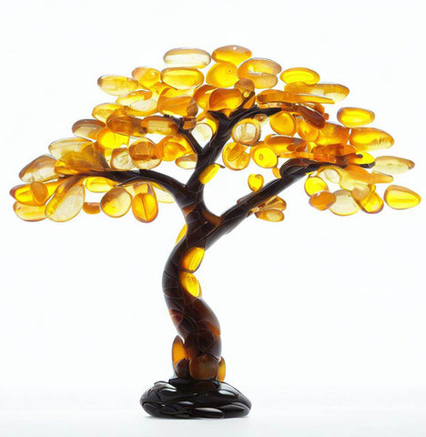 Beadword: Amber tree made of tumbled Baltic amber gemstones