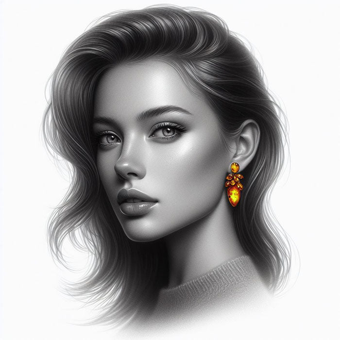 Cute Lithuanian girl is wearing Baltic amber dangle earrings
