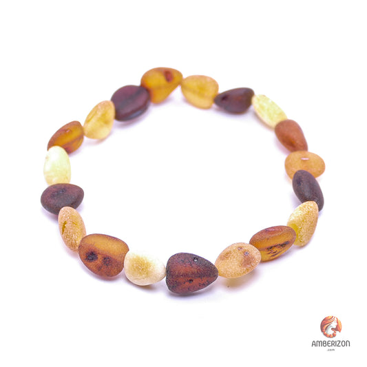 Unpolished raw amber stone bracelet - Freeform  stone organic beads - Stretchy