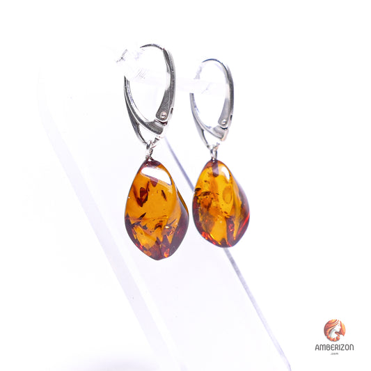 Baltic amber ball earrings - Cognac amber stones