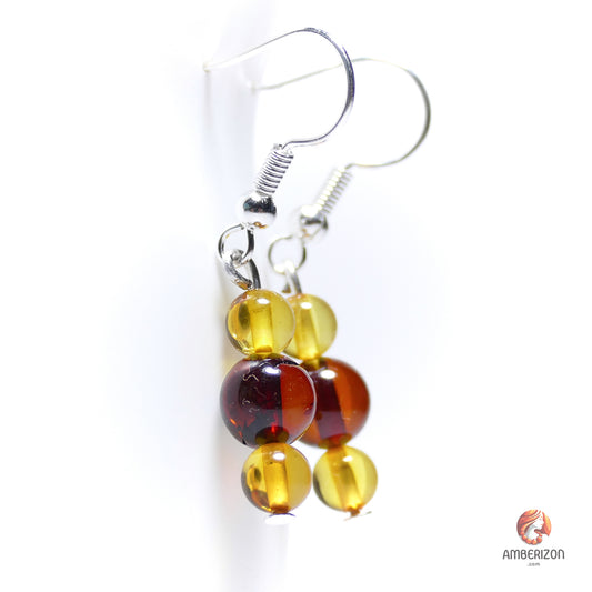 Baltic amber ball earrings - Dark cherry and honey balls