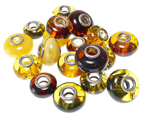 Large hole Baltic amber beads with 925 Sterling silver - European beads