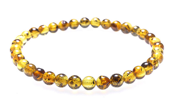 Minimalist polished green amber ball bracelet - Top quality round beads