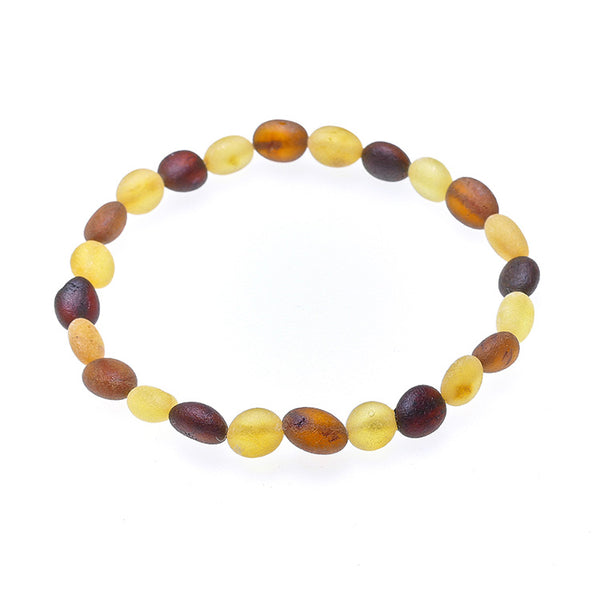 Raw unpolished Baltic amber bracelet - Olive (bean) shape beads - Color mix