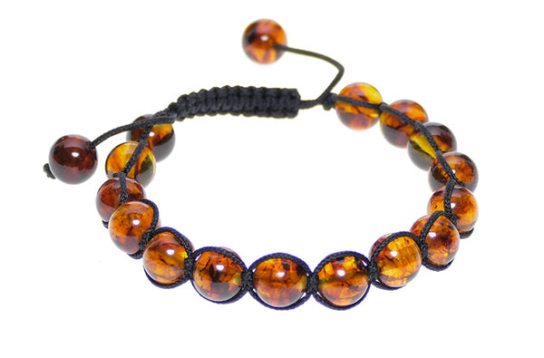 Shamballa amber bracelet - Braided - Dark cognac amber balls
