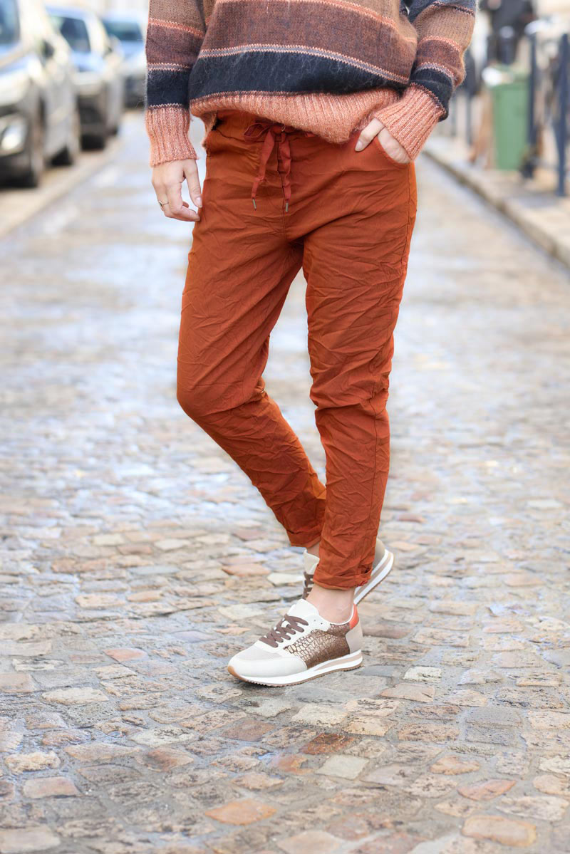 Pantalon orange sanguine en toile confort stretch taille élastique