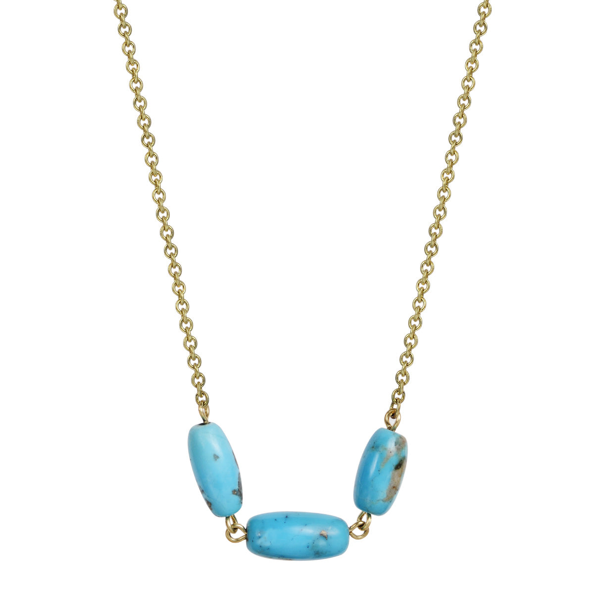 18K Gold Persian Turquoise 3 Bead Necklace on Chain
