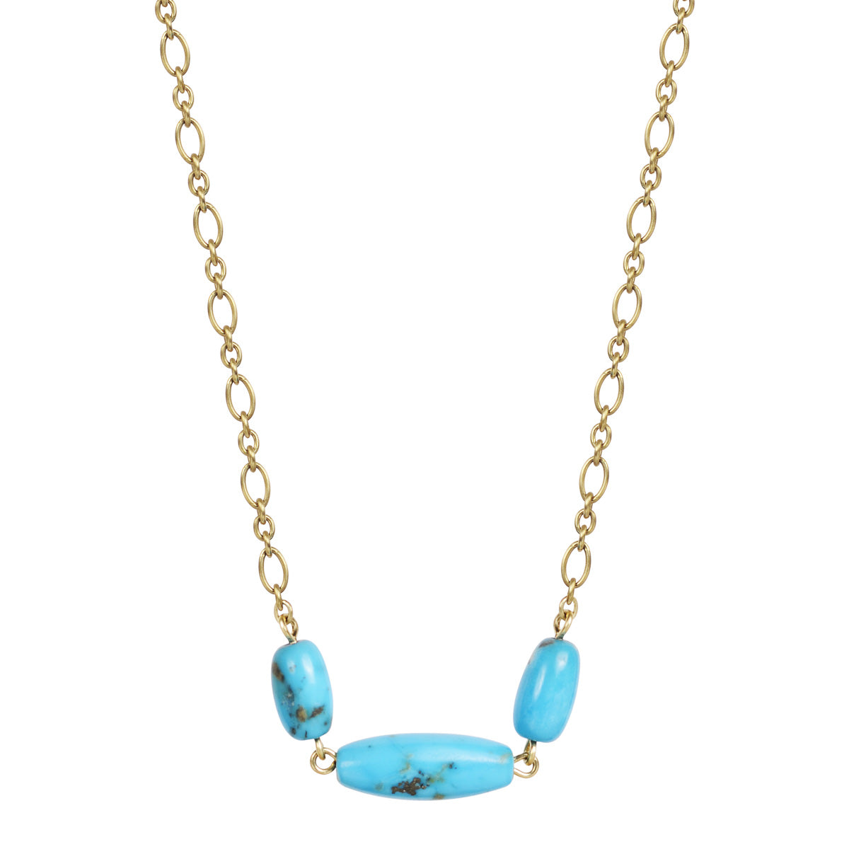 18K Gold Persian Turquoise 3 Bead Necklace on Chain