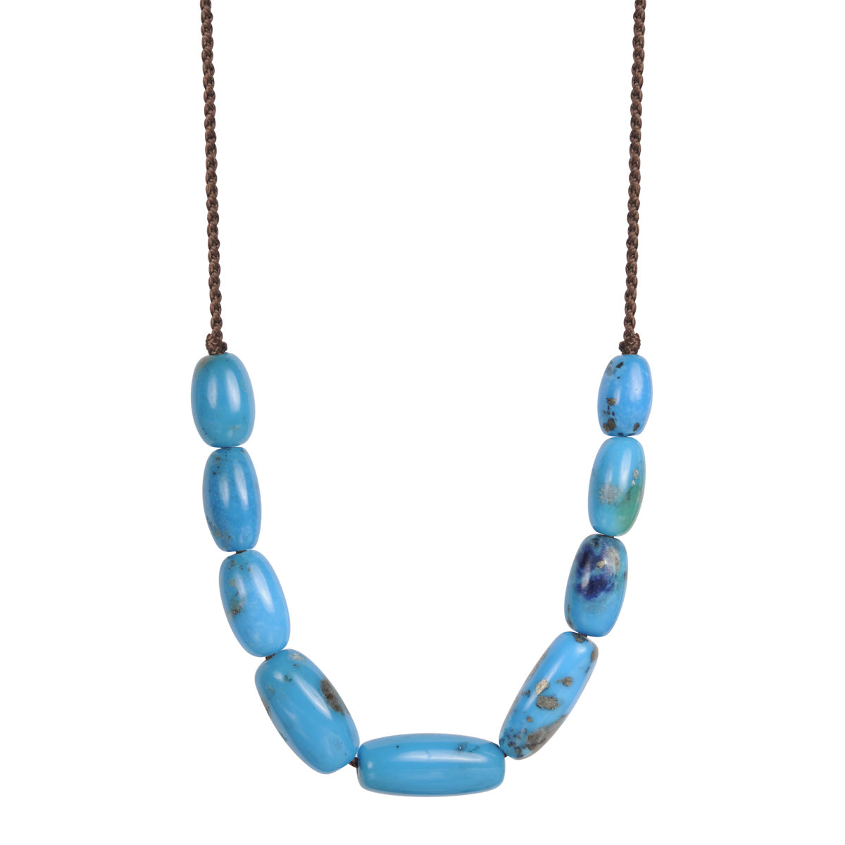 18K Gold Persian Turquoise 9 Bead Necklace on Cord