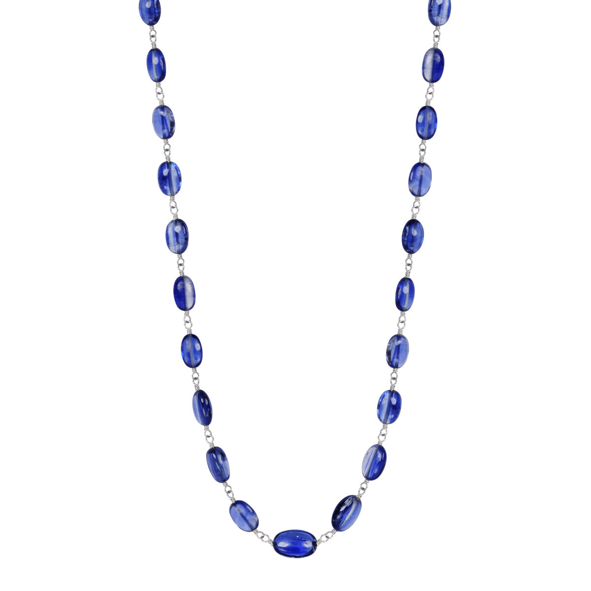 Sterling Silver Oval Kyanite Beaded Necklace