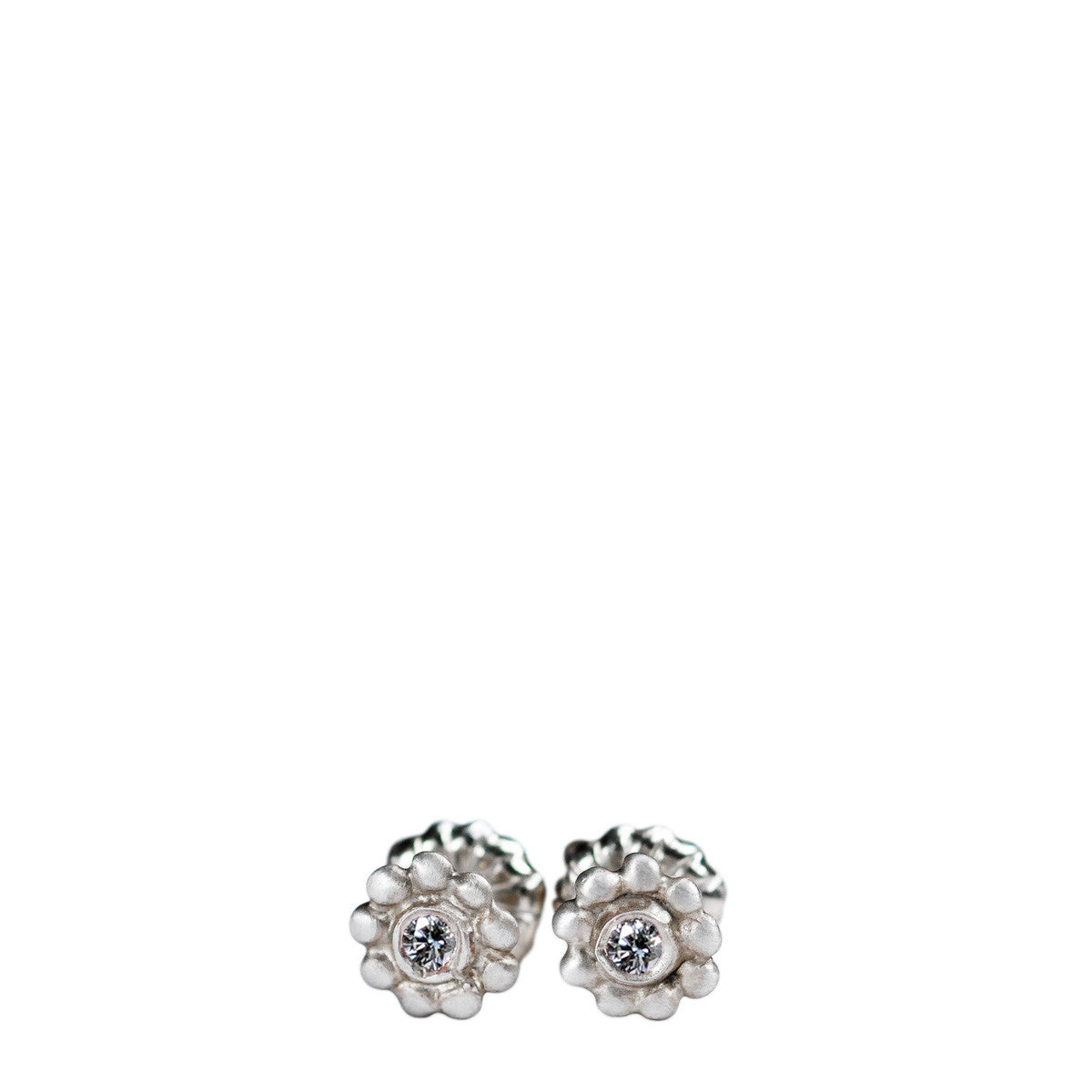 Sterling Silver Tiny Java Flower Stud Earrings with Diamonds