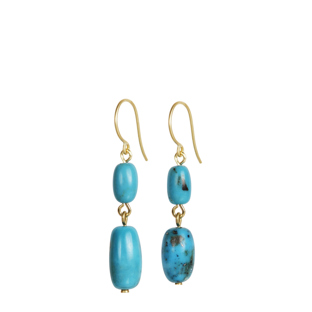 18K Gold Persian Turquoise Double Bead Drop Earrings