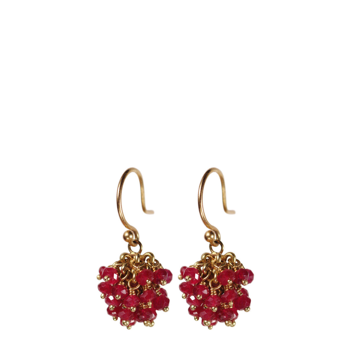 18K Gold All Ruby Bead Ball Earrings - Me&Ro